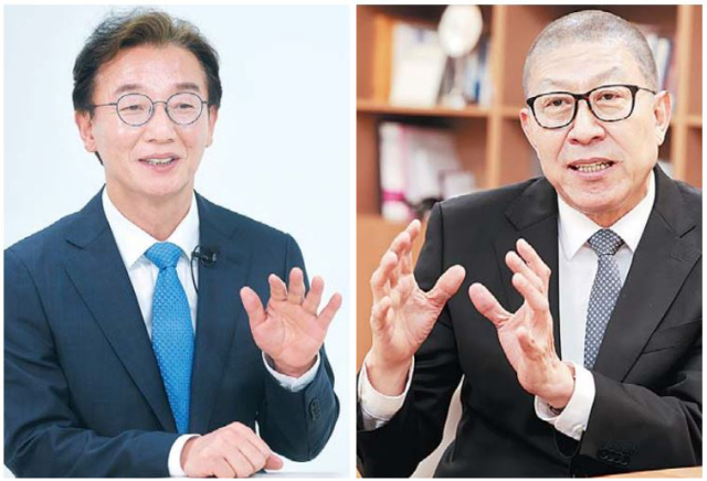 왼쪽부터 민주당 전재수 부산시장 후보, 국민의힘 박형준 부산시장. 정대현 기자 jhyun@