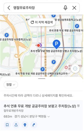 카카오맵에서 무료 주차장 위치를 안내하는 모습. 카카오 제공