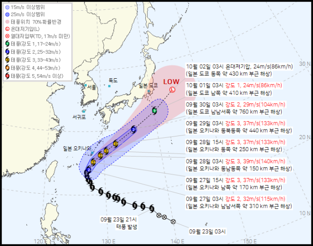 제26호 태풍 '수리개' 발생, 일본 남쪽으로 방향 꺾는 중!