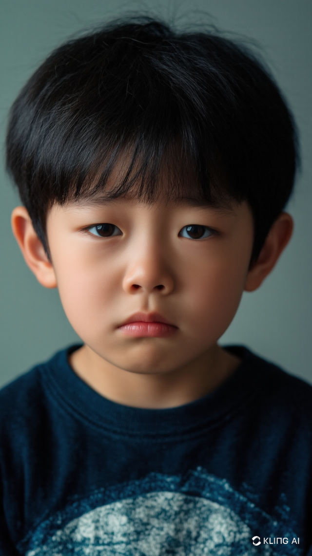 AI 이미지로 만들어낸 우울한 아이.Kling AI 툴 사용.