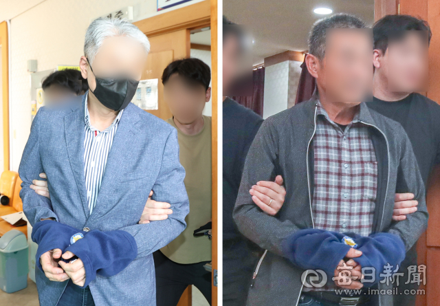 24일 경북 의성군 대구지방검찰청 의성지원청에서 '경북 산불'을 일으킨 혐의로 입건된 피의자 성묘객 A(50대·왼쪽)씨와 과수원 임차인 B(60대·오른쪽)씨가 영장실질심사를 받은 뒤 법정을 나서고 있다.안성완 기자