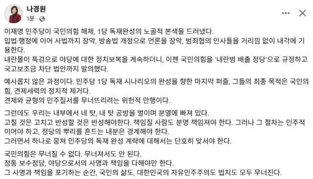 나경원 국민의힘 국회의원 페이스북