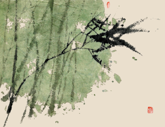 연당 최영희, 대나무(竹), 광목에 수묵채색, 50x38cm