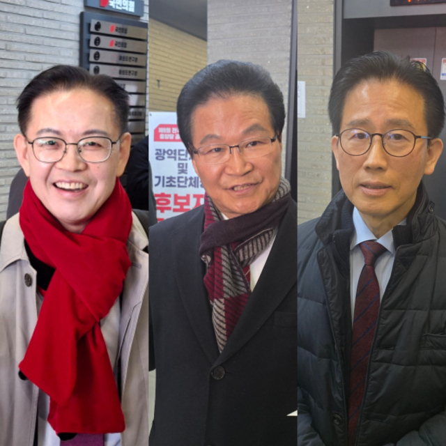 왼쪽에서부터 권근상 전 대통령실 행정관, 김용판 전 의원, 김형일 전 달서구 부구청장. 박성현 기자