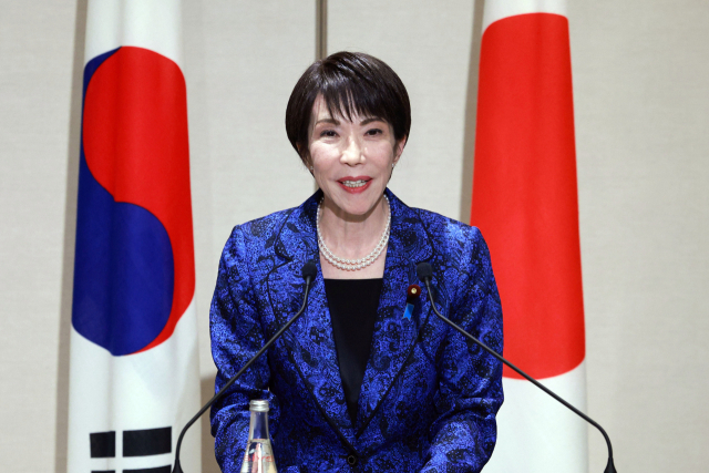 다카이치 사나에 일본 총리가 13일 일본 나라현 정상회담장에서 이재명 대통령과 공동언론발표를 하고 있다. 연합뉴스