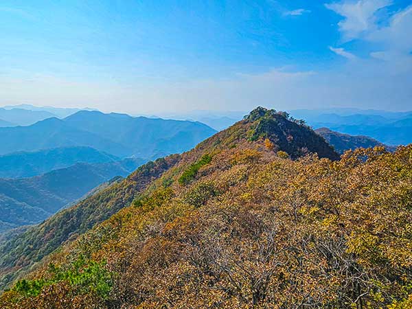 선녀남봉(667.2봉) 바위 조망 터에서 바라본 써레봉 방향,올라보고 싶은 충동에 잠시 다녀왔다.