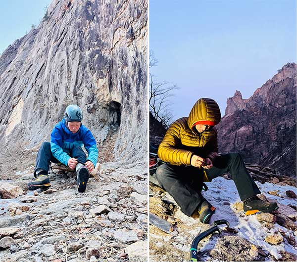 장비를 점검하는 문성욱(왼쪽), 신성훈씨. 배경의 이질감으로 사진이 마치 컴퓨터 그래픽같다.