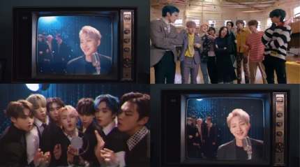 Photo of the boy group Pentagon during the release of their new album.