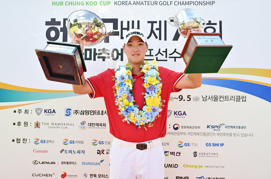 '국가대표' <b>김민수</b>, <b>허정구배</b> 아마추어골프선수권 <b>2연패</b> "후련하다... 풍...