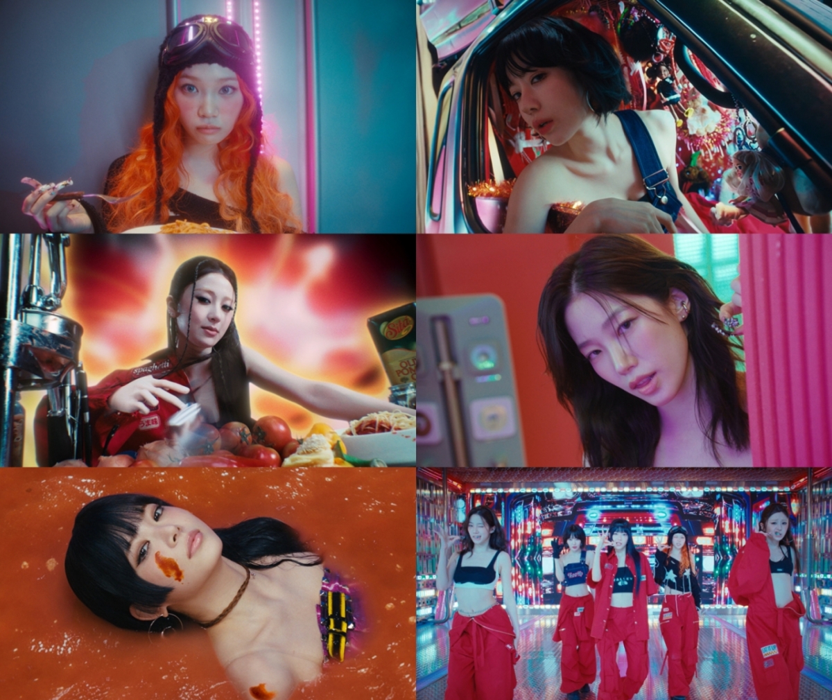 토마토 소스로 샤워..<b>르세라핌</b>, 파격+과감 그 자체 '<b>스파게티</b>' MV 오픈