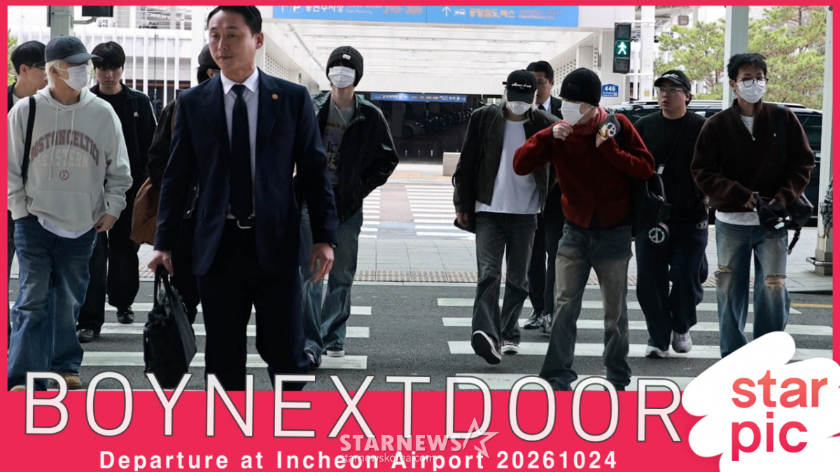 仁川空港を歩くBOYNEXTDOORのメンバー6人