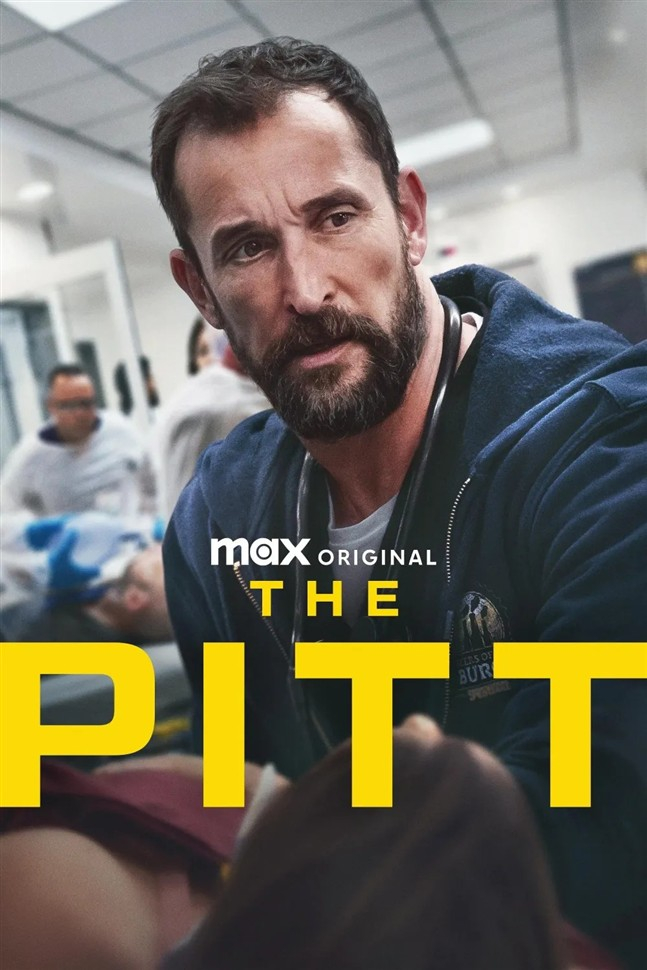 医療ドラマ『ザ・ピット』のポスター。ノア・ワイリー演じるロビーが患者のそばに立つ姿が描かれている。