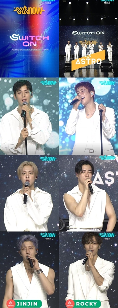 ASTRO members on a comeback show, celebrating the release of SWITCH ON, with the title song, AFTER MIDNIGHT.