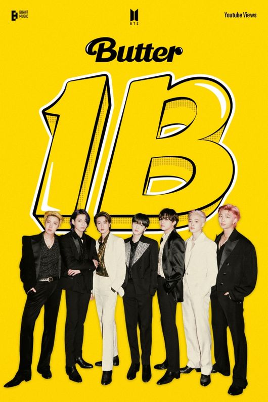 방탄소년단, 'Butter' MV도 10억뷰 달성..통산 7번째 대기록