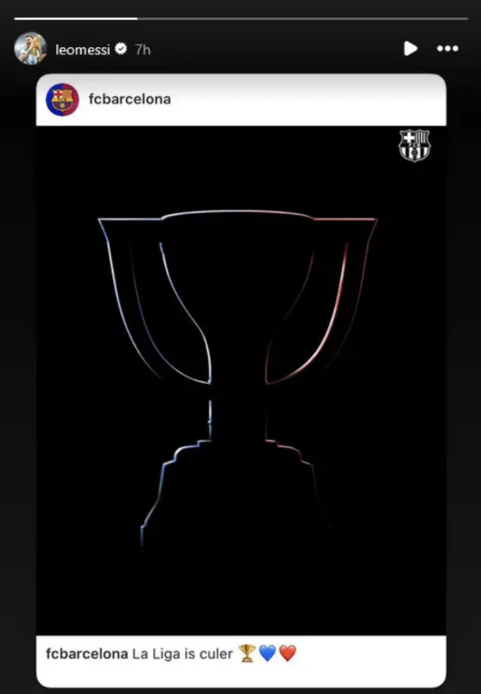 '영원한 레전드' <b>메시</b>, 바르셀로나 라리가 우승에 "정말 축하해!" <b>메시</b>지...