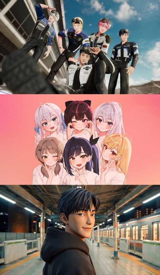 PLAVE、イセゲアイドル、WONのバーチャルアーティスト画像を並べたコラージュ。