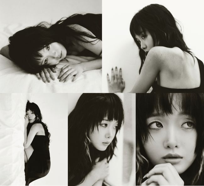 韓ロロが黒いドレス姿で写る、新曲「Question Mark」のモノクロコンセプト写真
