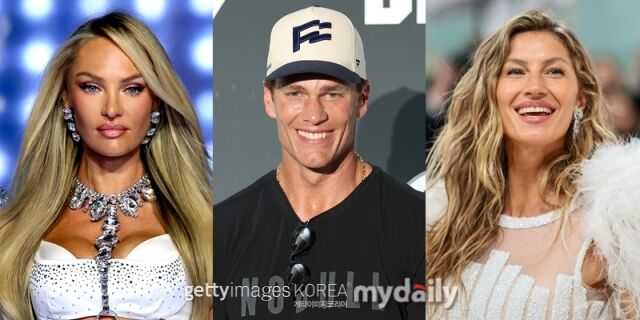 キャンディス・スワンポール、トム・ブレイディ、ジゼル・ブンチェンの写真を並べた合成画像