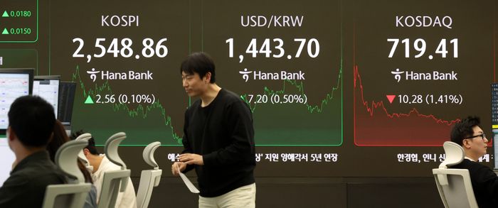 서울 중구 하나은행 딜링룸 전광판에 지수가 표시되고 있다(자료사진).ⓒ뉴시스