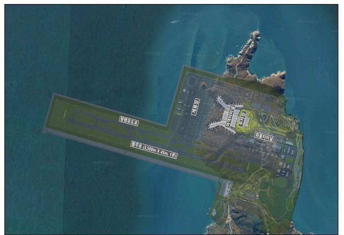 가덕도신공항 조감도.8일 국토부는 '현대건설이 기본설계를 보완하지 않아 국가계약법령에 따라 수의계약 체결이 어려워진 만큼 현재 진행 중인 수의계약을 중단하는 절차에 착수한다'고 밝혔다.ⓒ 가덕도신공항건설공단