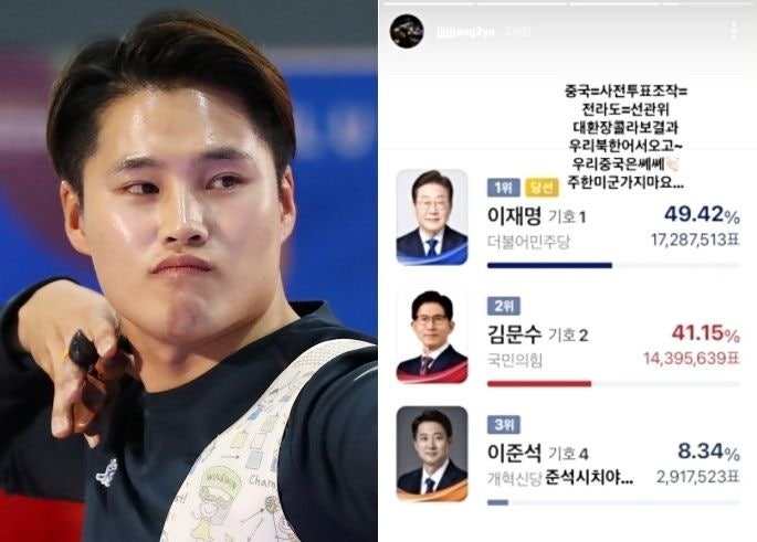 <b>양궁</b> 국대가 '사전투표조작' '멸공' 주장…<b>장채환</b> 음모론 게시물 발칵