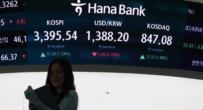 서울 중구 하나은행 딜링룸 전광판에 지수가 표시되고 있다(자료사진). ⓒ뉴시스