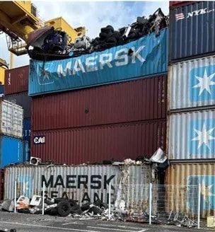 지난 8월 인천신항 한진컨테이너터미널에서 발생한 컨테이너 폭발 사고 현장. ⓒ허종식 의원실 제공