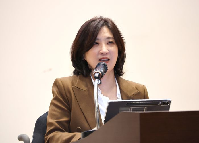 최보윤 국민의힘 의원이 지난 3일 오후 의원회관에서 열린 2025 국제 장애인 문화예술 교류대회에서 축사를 하고 있다. ⓒ뉴시스