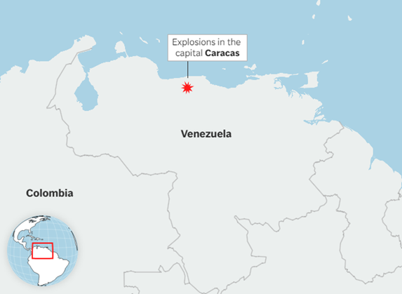 미국이 3일(현지시간) 공습한 베네수엘라의 수도 카라카스 위치.ⓒAP홈페이지 캡처