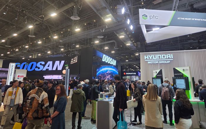 CES 개막일인 6일(현지시간) 미국 네바다주 라스베이거스 컨벤션센터(LVCC)에 마련된 현대자동차그룹과 두산그룹 부스 ⓒ정진주 기자