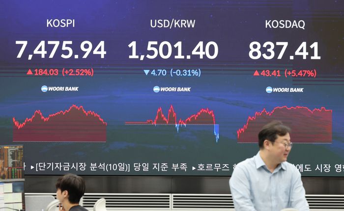 10일 오후 서울 중구 우리은행 본점 딜링룸 전광판에 주요 지수가 표시되고 있다.ⓒ뉴시스