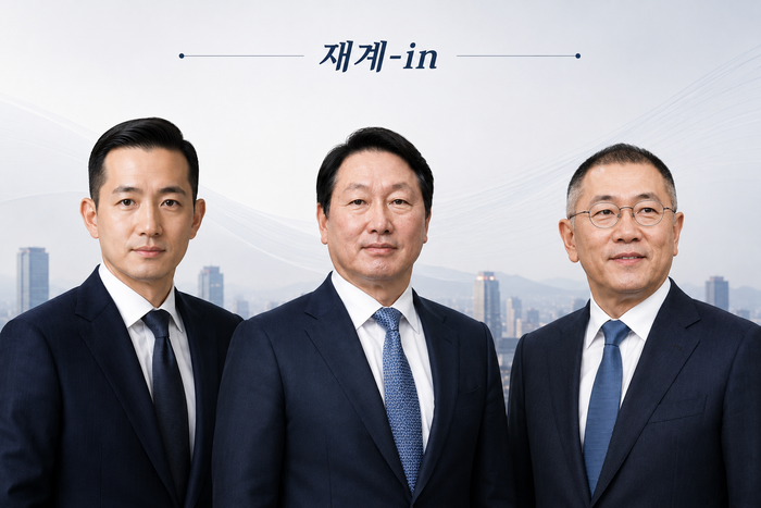 왼쪽부터 김동관 한화그룹 수석부회장,최태원 SK그룹 회장,정의선 현대자동차그룹 회장.ⓒ데일리안 AI 이미지