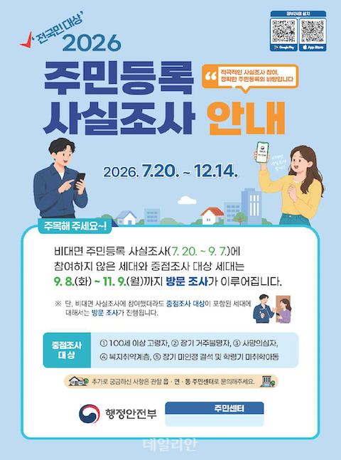 <b>주민등록</b> 방문<b>조사</b> 시작…<b>조사</b>원 증명서 확인하세요