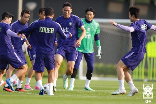 훈련 중인 대표팀 선수들. ⓒ 대한축구협회