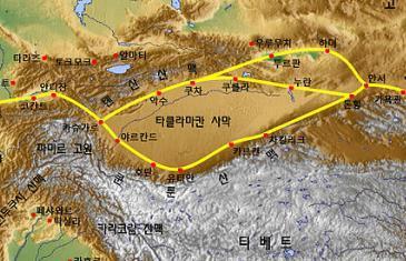 ◆…타클라마칸 사막 실크로드 지도 [사진=필자 제공]