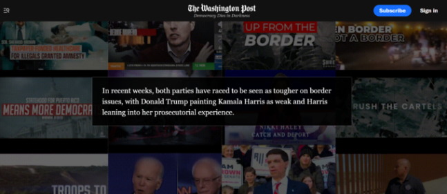 워싱턴포스트가 지난 18일 공개한 ‘Republicans flood TV with misleading ads about immigration, border’ 기사.