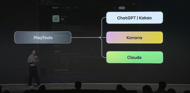 유용하 카카오 AI 에이전트 플랫폼 성과리더가 24일 경기도 용인시 카카오AI캠퍼스에서 열린 이프 카카오(if kakao 25) 컨퍼런스에서 'PlayMCP-AI 서비스 생태계의 출발점'을 주제로 발표하고 있다. [