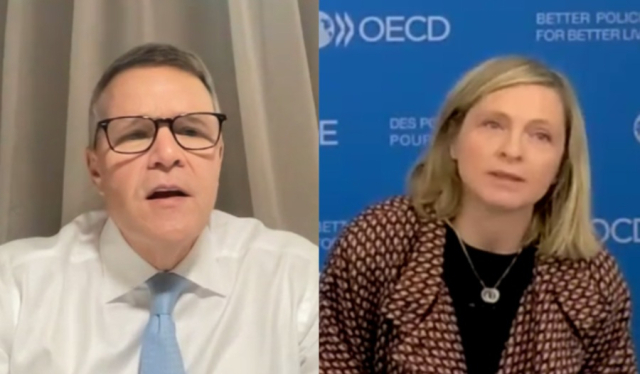 (왼쪽부터) 가이 디드리히 시스코 수석부사장 겸 글로벌혁신책임과 로미나 보아리니 OECD WISE(웰빙·포용·지속가능성 및 기회균등센터) 센터장이 4일(현지시간) 온라인으로 국내외 취재진을 만나 AI 연구 결과를 소