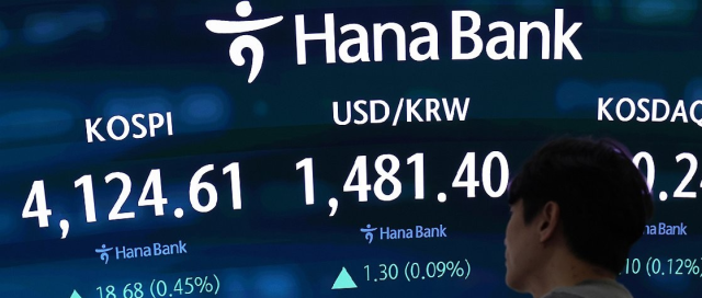 23일 오전 서울 중구 하나은행 본점 딜링룸 현황판에 코스피가 표시돼 있다.원/달러 환율은 0.1원 내린 1,<a href=