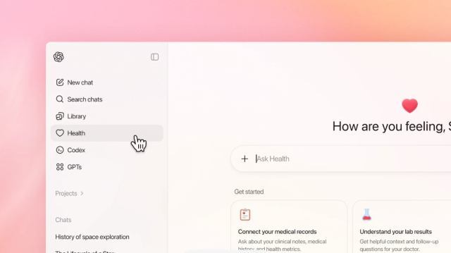 오픈AI는 7일(현지시간) 인공지능(AI) 챗봇 '챗GPT' 내에 건강 관련 대화만을 위한 전용 기능 '챗GPT GPT 헬스'를 공개했다.[사진=오픈AI]