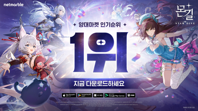 넷마블 '몬길: 스타다이브' 국내 구글 플레이 및 애플 앱스토어 인기 1위 관련 이미지. [사진=넷마블]
