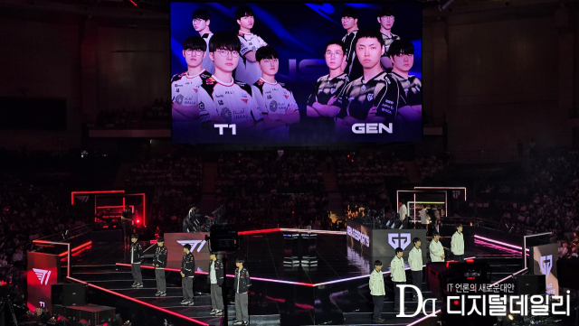 6월14일 '로드 투 MSI' 최종전. T1과 젠지e스포츠 선수단. [사진=이학범기자]