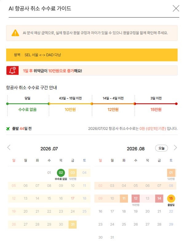 AI가 '환불 타이밍' 알려준다…노랑풍선, 항공권 환불캘린더 출시