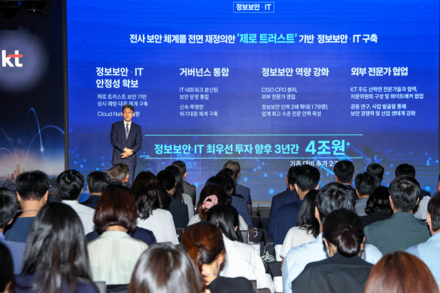 박윤영 KT 대표가 지난 7월6일 'AX 플랫폼 컴퍼니'와 관련한 사업 전략을 발표하고 있다. [사진=KT]