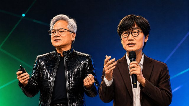 젠슨황 엔비디아 최고경영자(CEO·왼쪽)와 이해진 네이버 의장. [사진=챗GPT 생성 이미지]