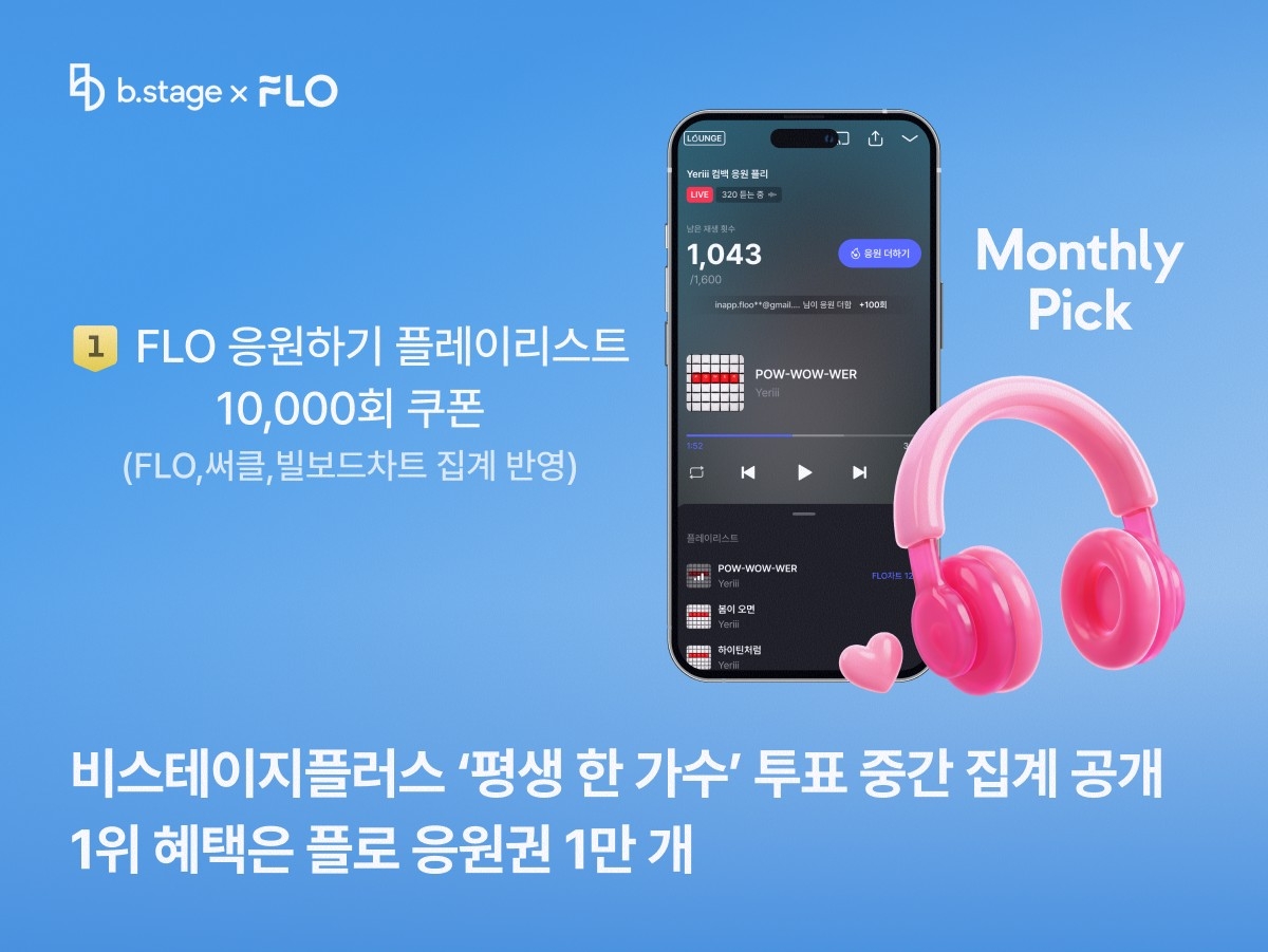 b.stageとFLOのロゴ、応援プレイリストの特典を紹介する投票告知画像