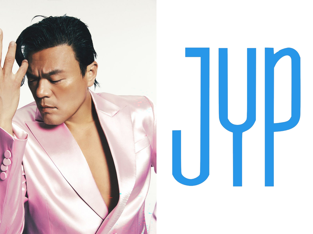 JYP創業者のパク・ジニョンとJYPのロゴ