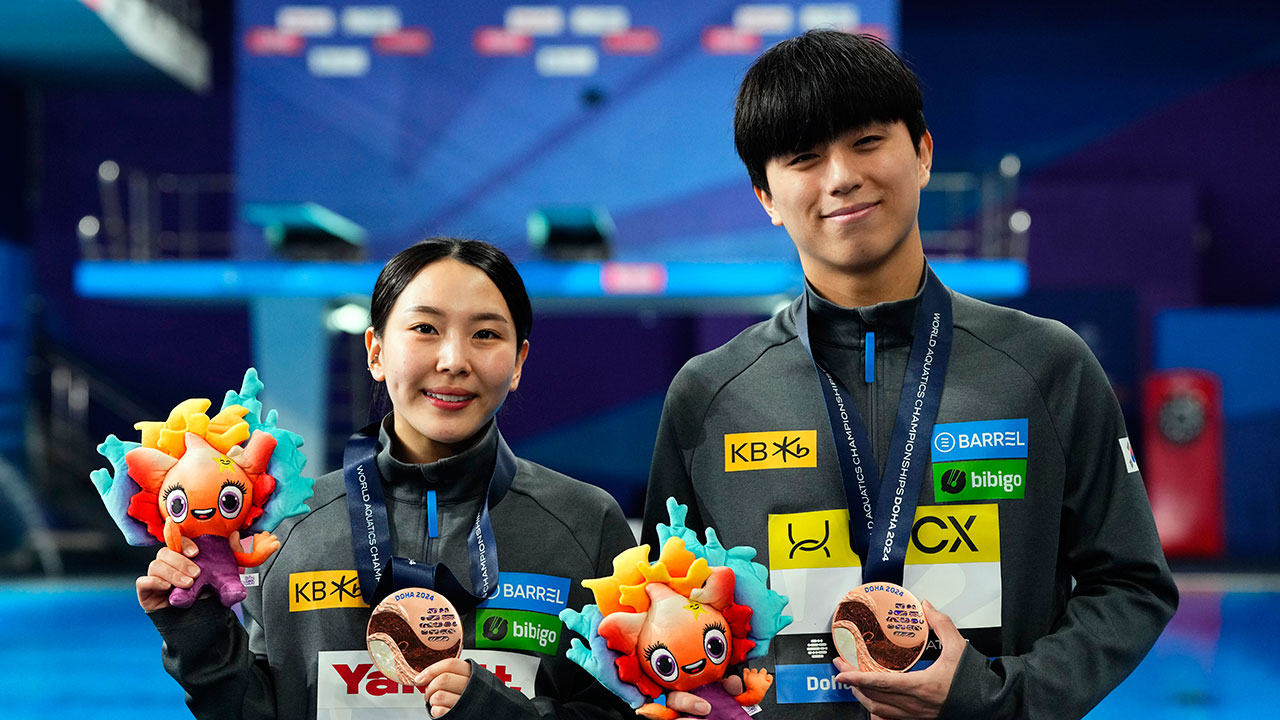 <b>김수지</b>·<b>이재경</b>, 다이빙 혼성 싱크로 3m 스프링보드 동메달