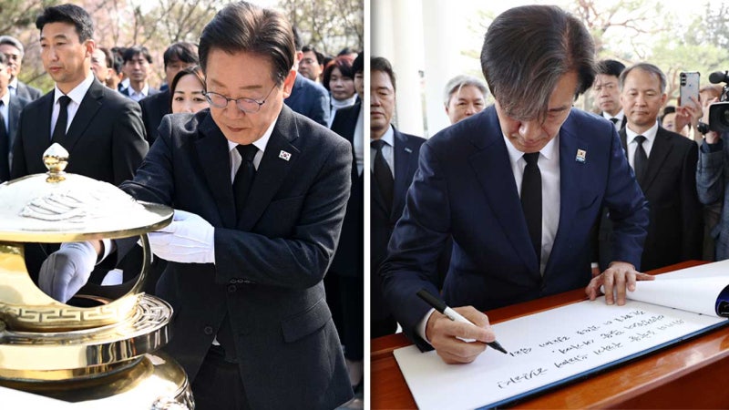 <b>현충원 참배</b>한 이재명과 조국‥"영수회담해야" "사즉생" [현장영상]