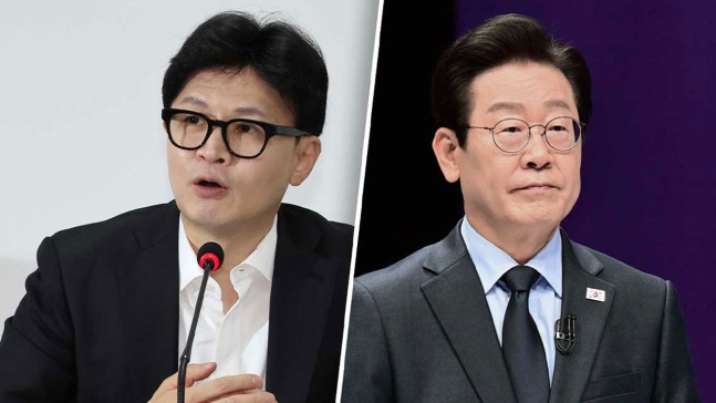 Leader of the People Power Party, Han Dong-hoon, and leader of the Democratic Party, Lee Jae-myung [File photo]